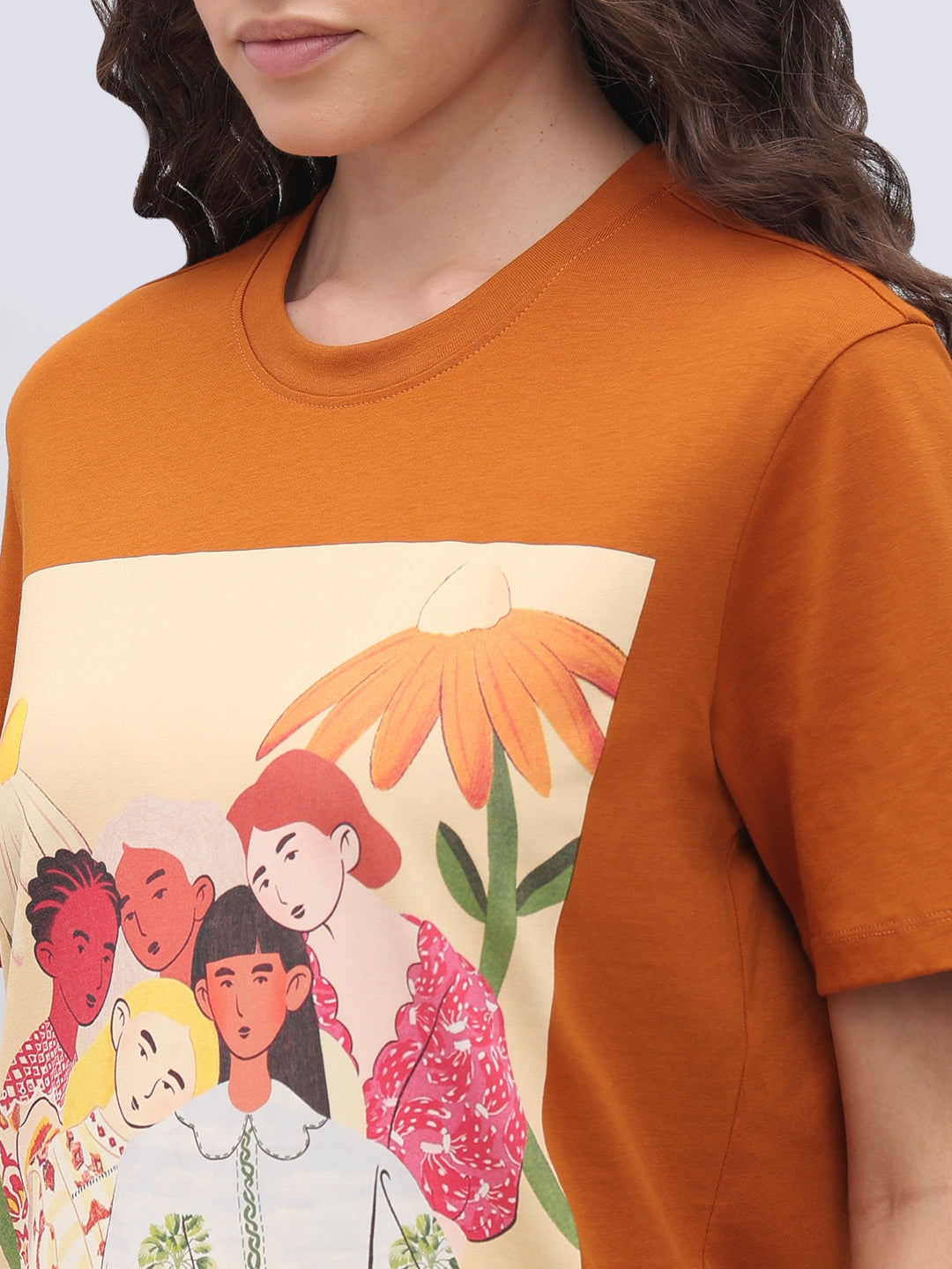 Orange Cotton Printed T-shirt