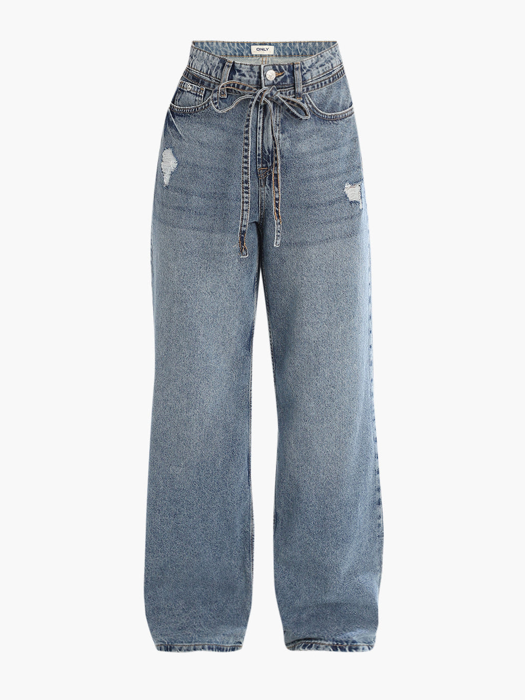 Distressed Drawstring Wide Leg Jeans