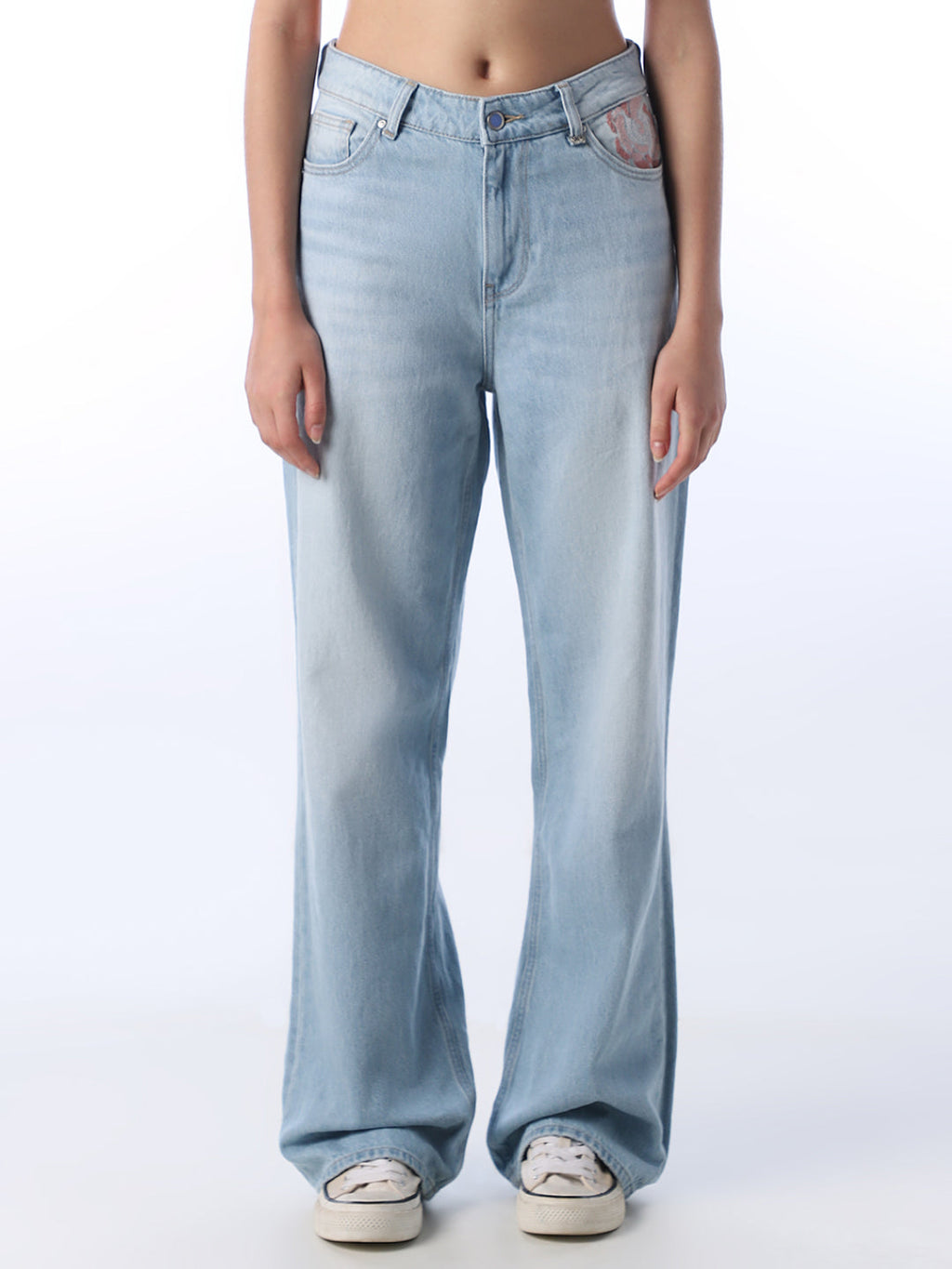 Rose Embroidered Straight Fit Jeans