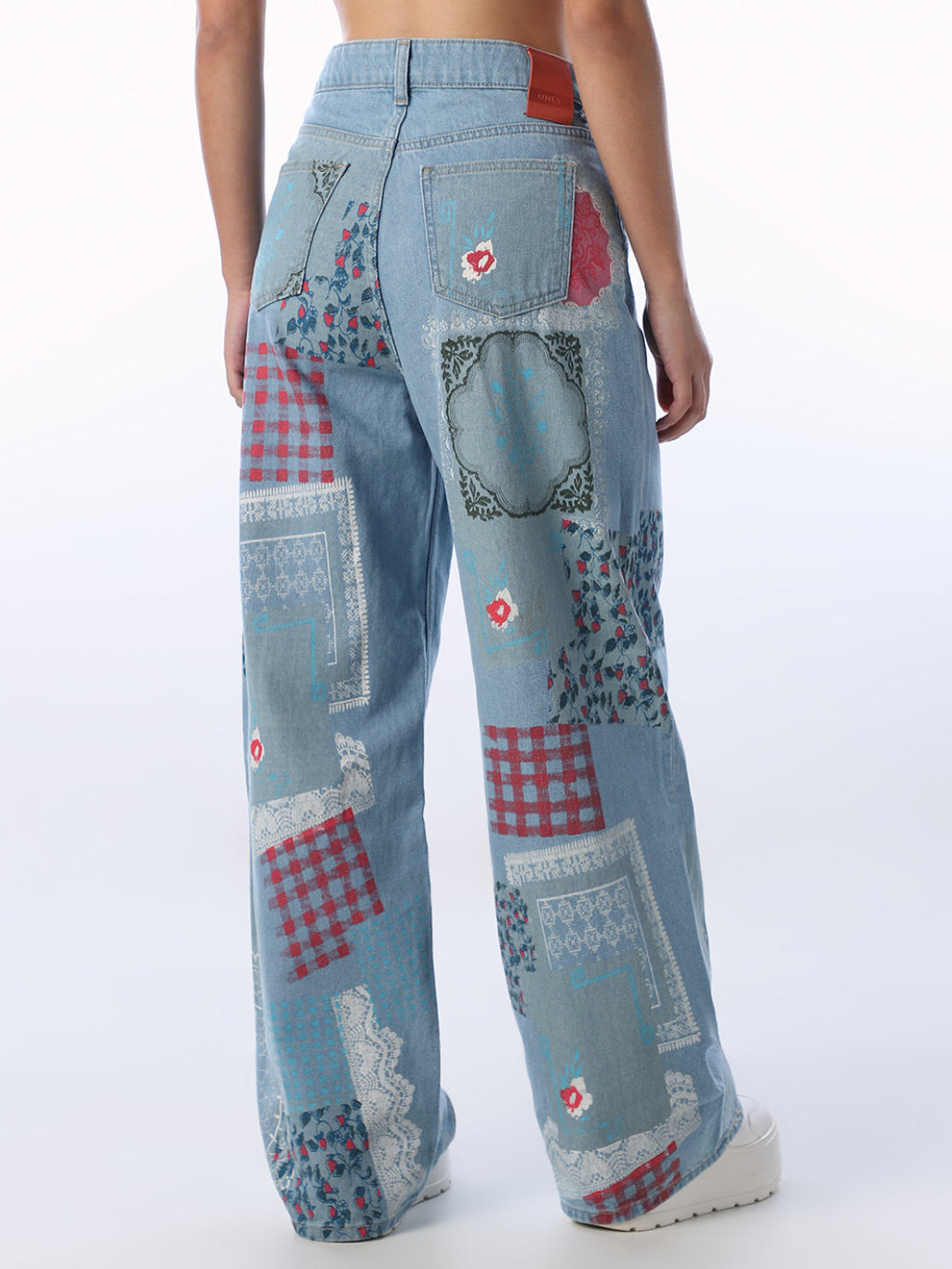 Patchwork Print Wide Leg Jeans
