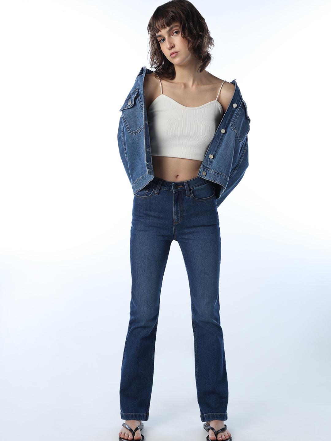 High Rise Washed Flared Jeans