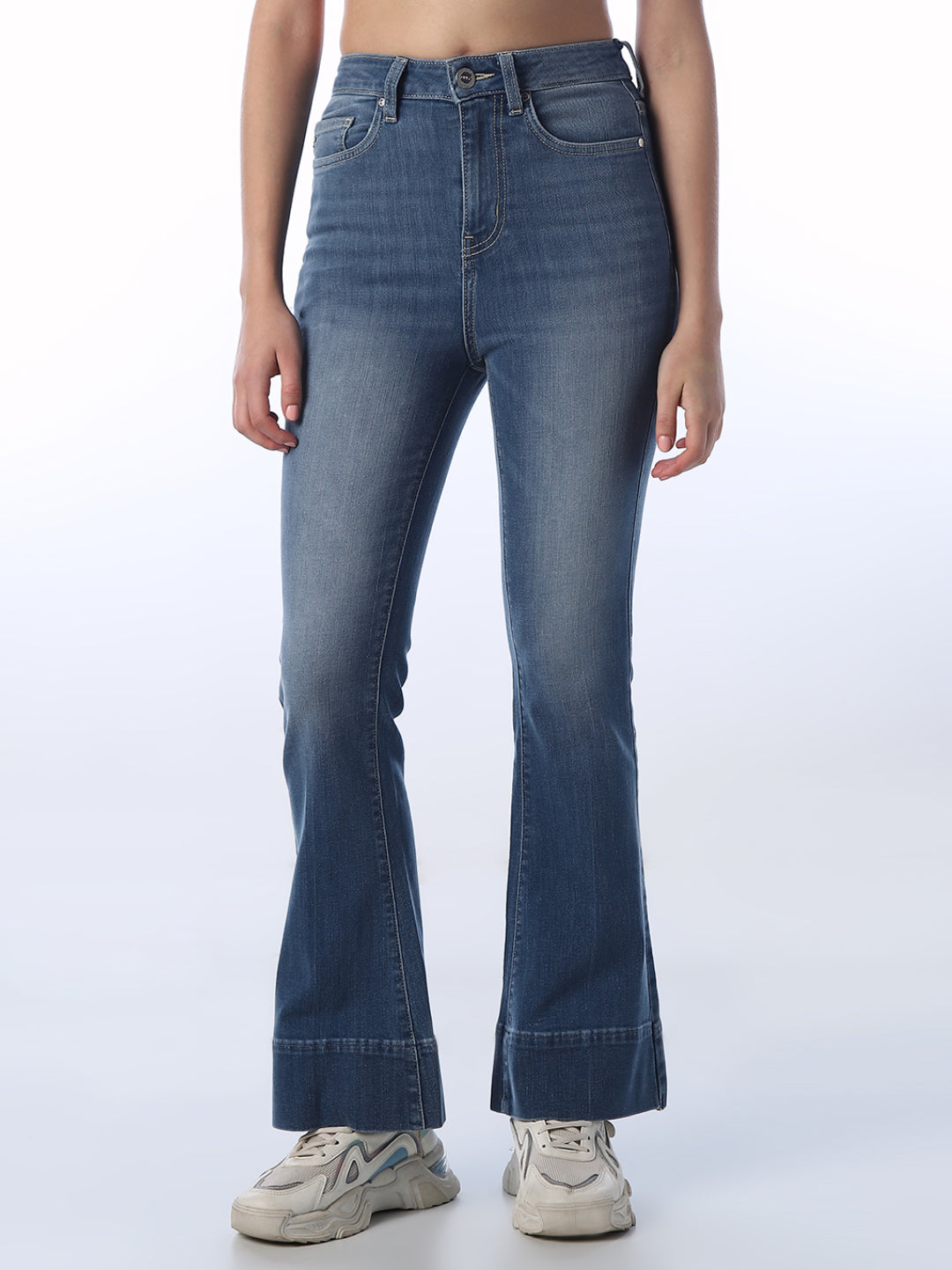 Mid-Washed Flared Jeans