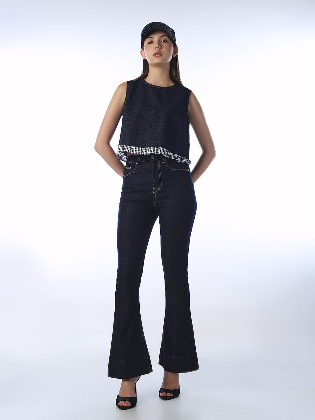 Dark Blue High Rise Flared Jeans