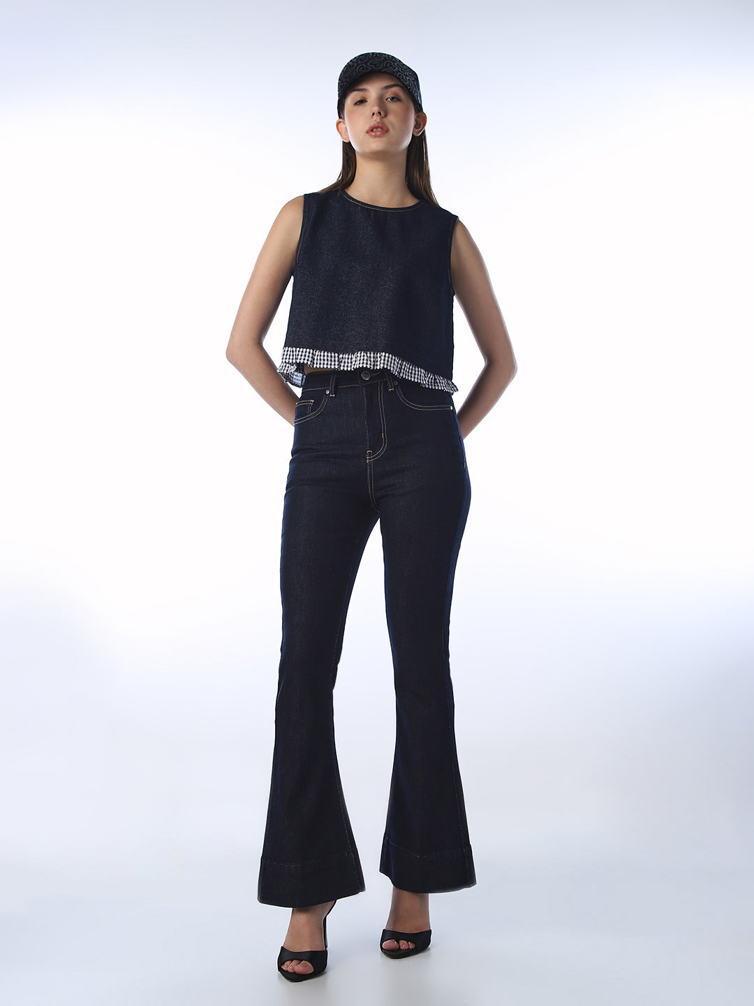 Dark Blue High Rise Flared Jeans