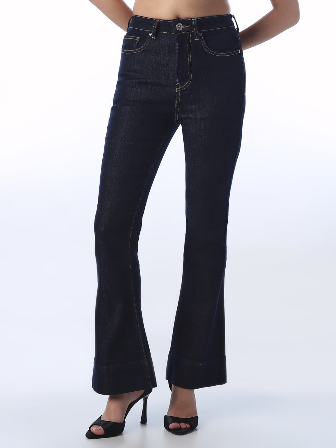 Dark Blue High Rise Flared Jeans