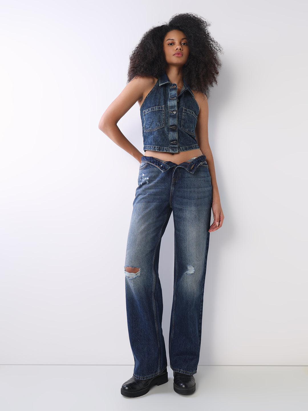 Mildly Distressed Straight Fit Jeans