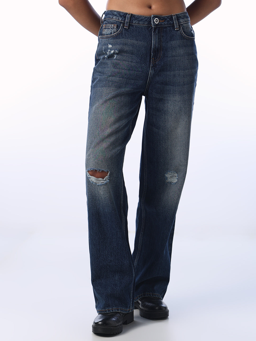 Mildly Distressed Straight Fit Jeans