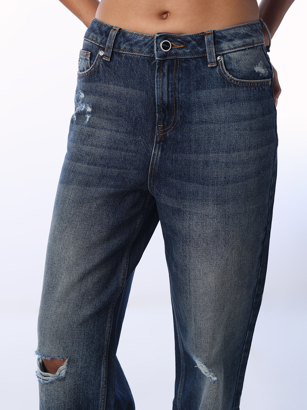 Mildly Distressed Straight Fit Jeans
