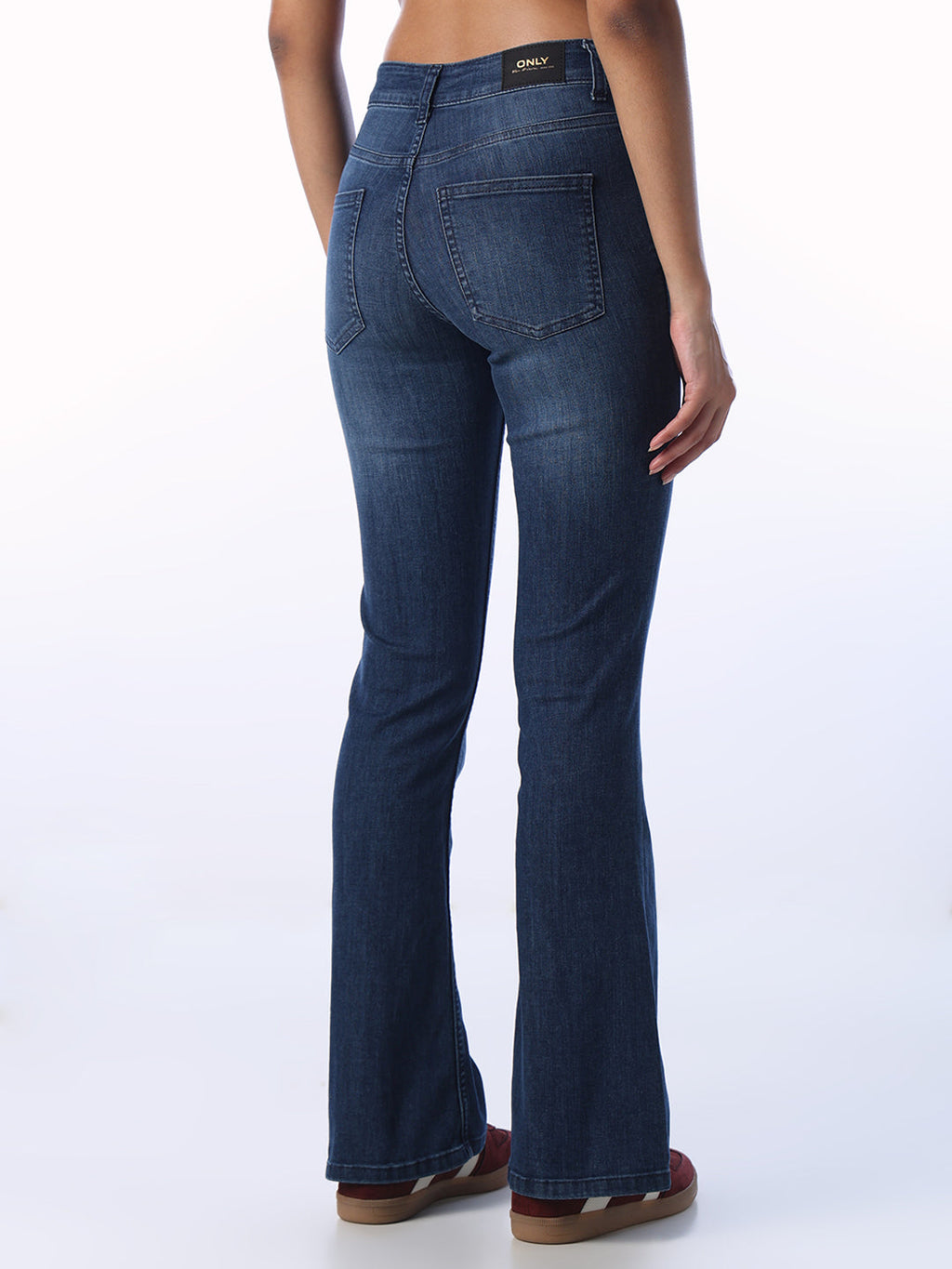 Dark Blue Washed Flared Jeans