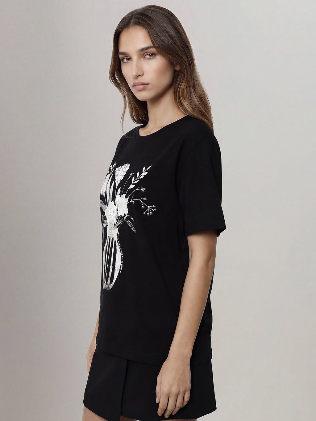 Black Printed Cotton T-Shirt
