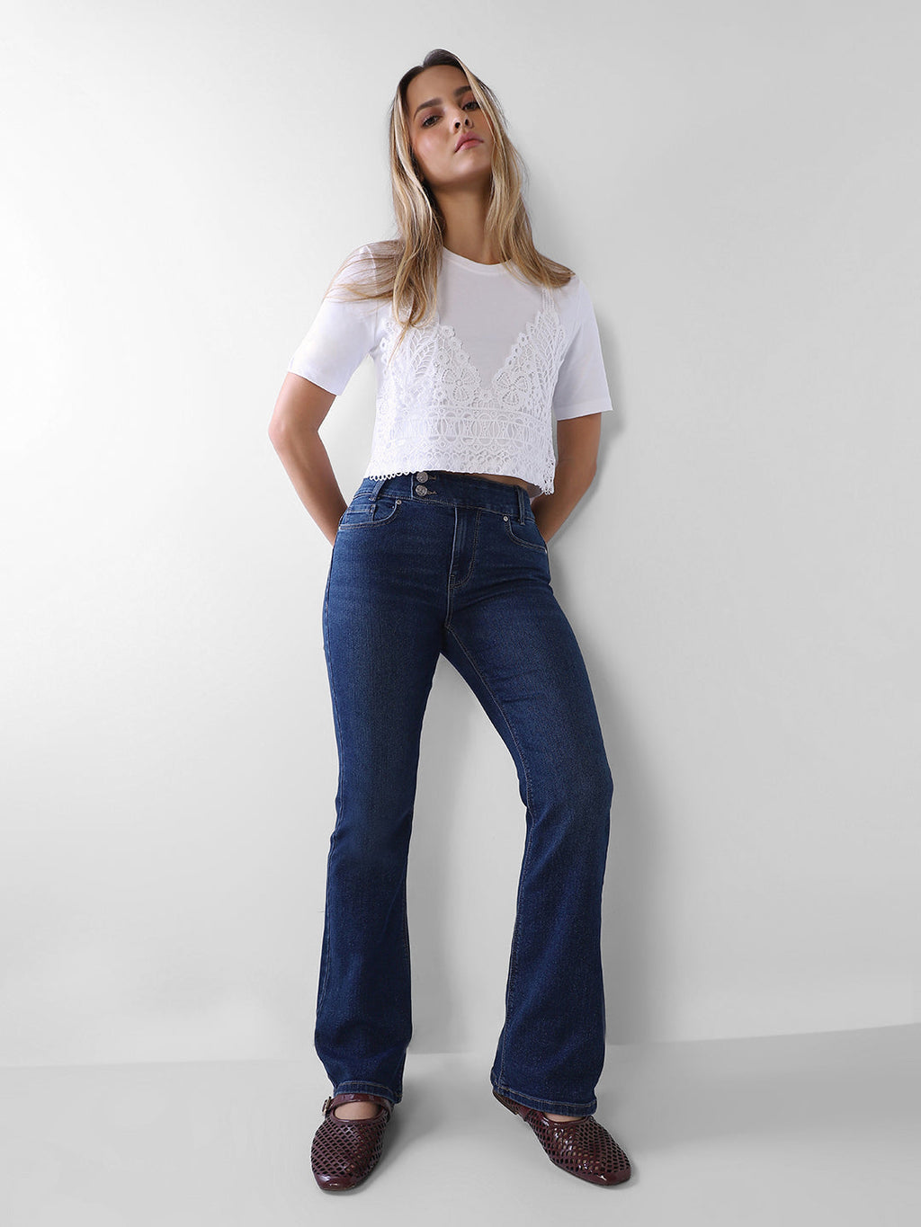 Dark Blue High Rise Flared Jeans
