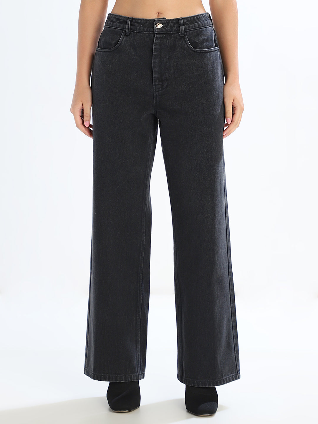Black Washed Wide Leg Jeans