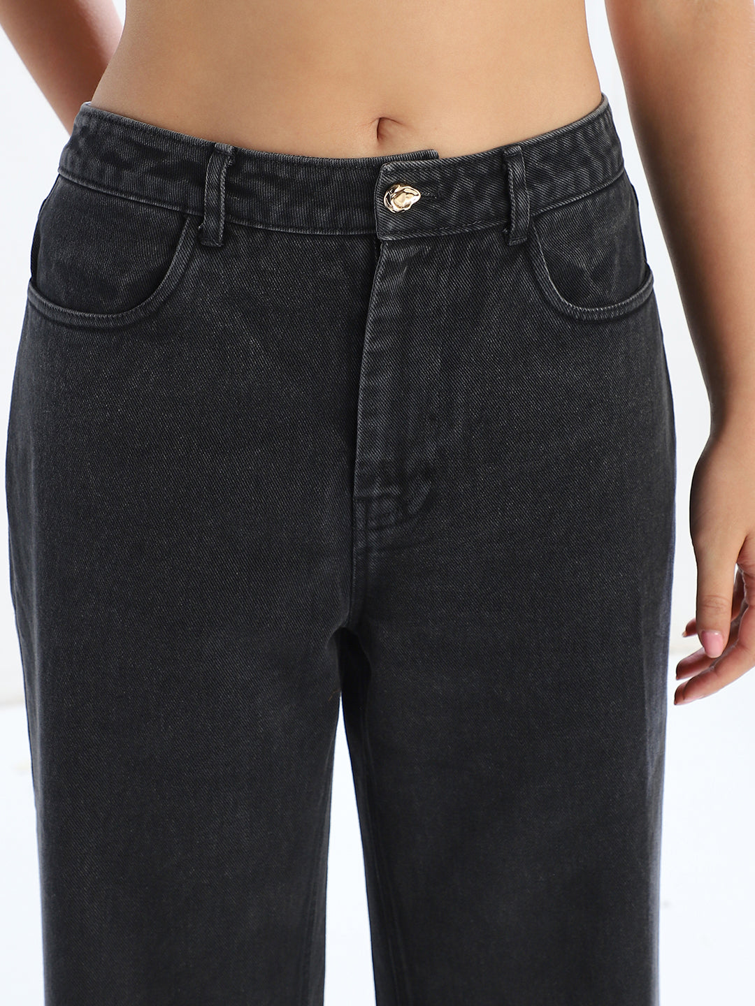 Black Washed Wide Leg Jeans
