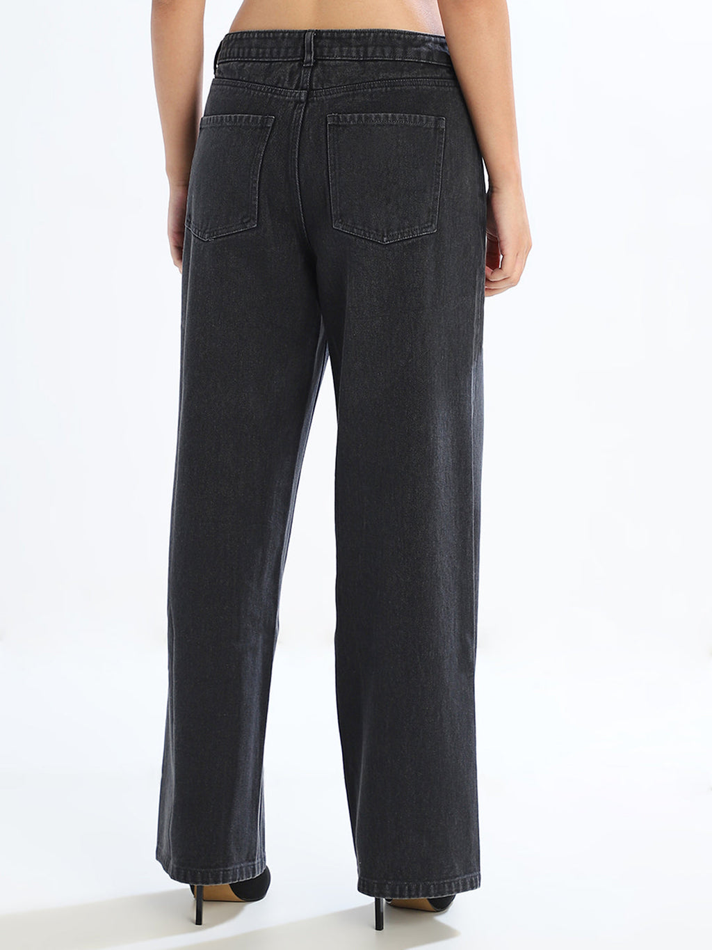 Black Washed Wide Leg Jeans