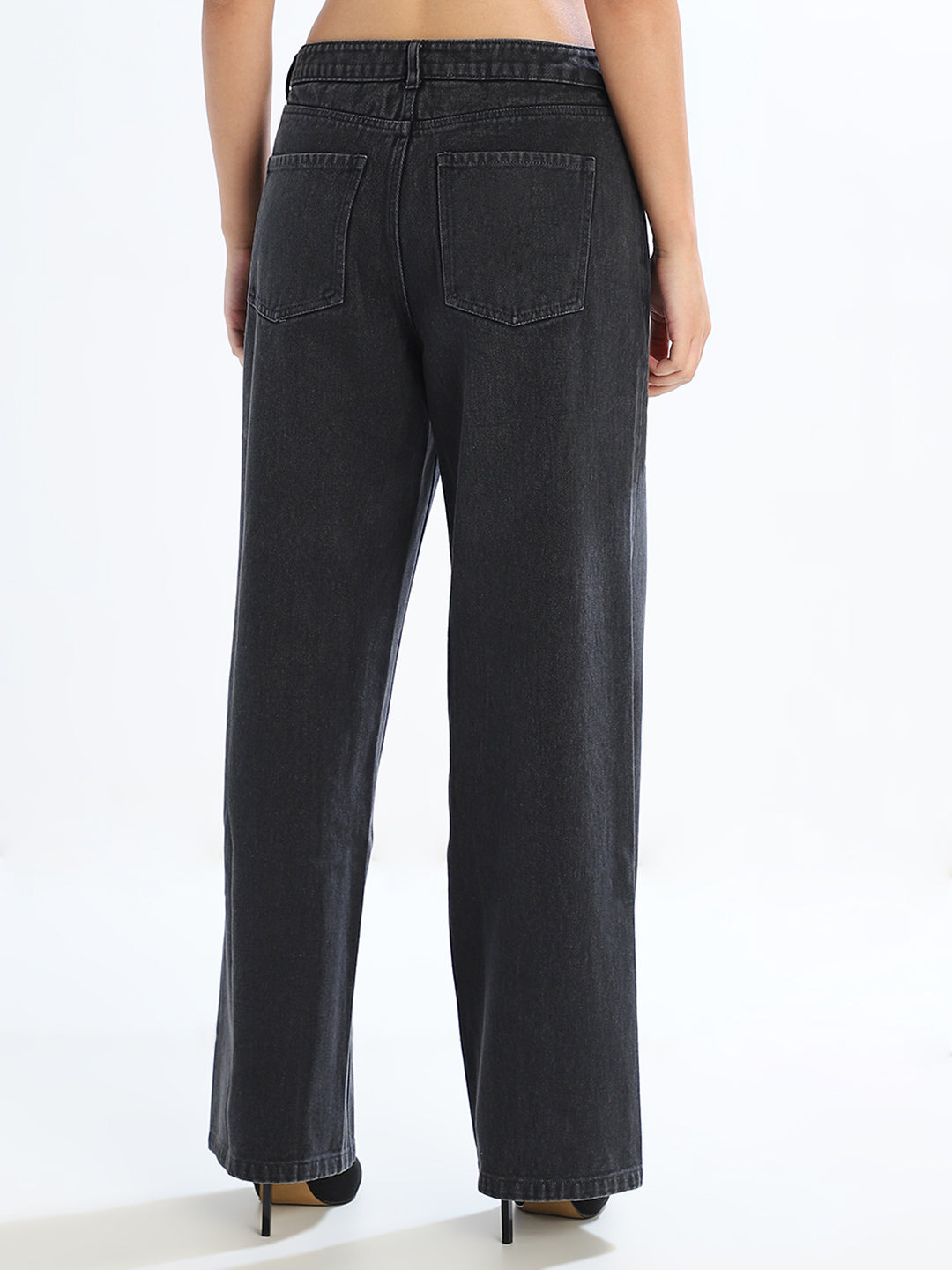 Black Washed Wide Leg Jeans