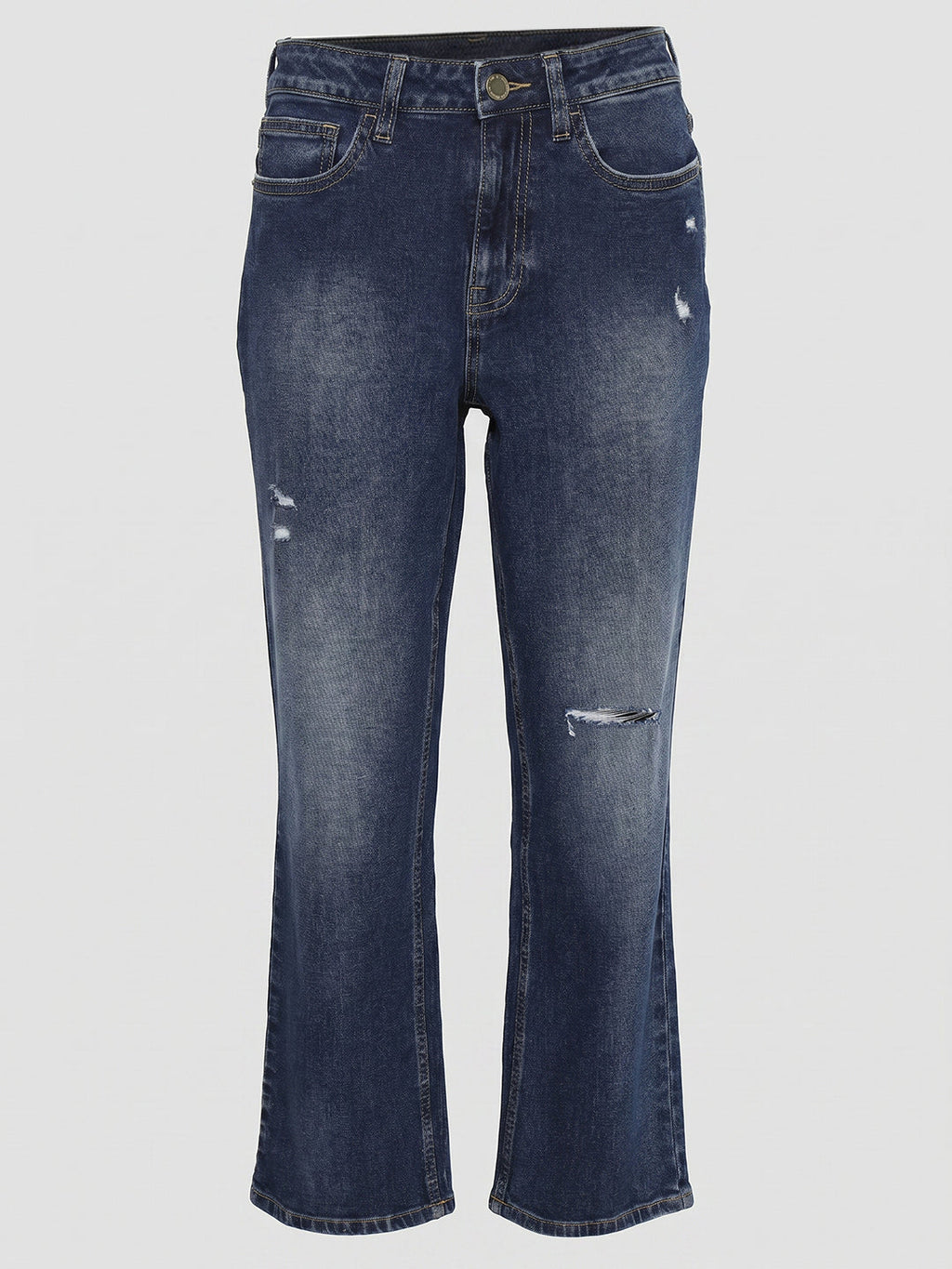 Distressed Straight Fit Jeans