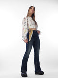 Dark Blue Washed Flared Jeans