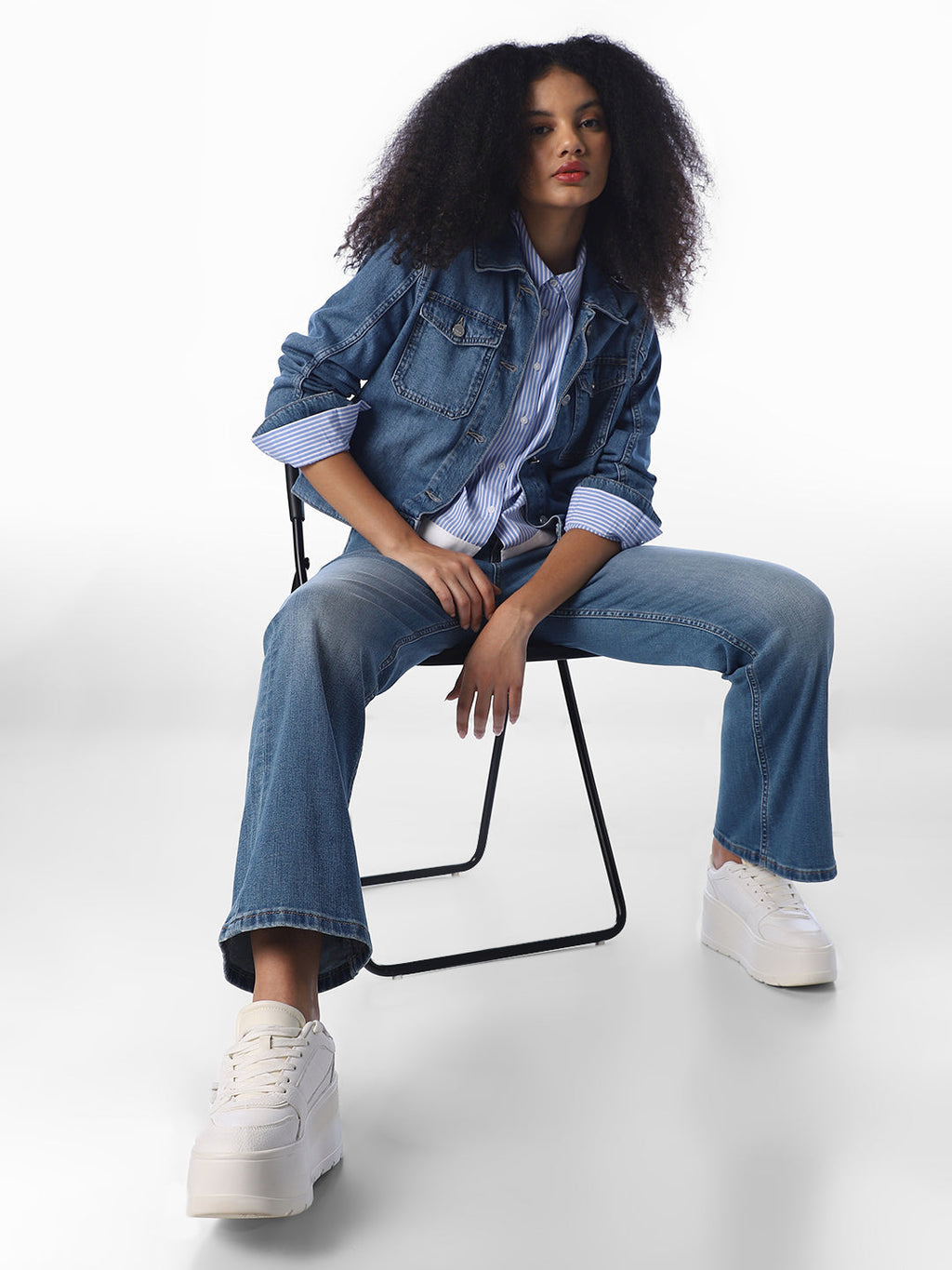 Blue Mid Rise Flared Jeans