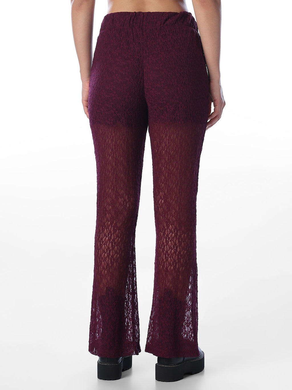 Maroon Sheer Lace Flared Pants