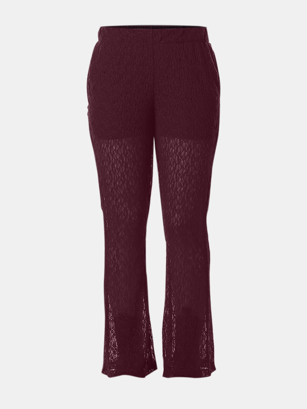 Maroon Sheer Lace Flared Pants