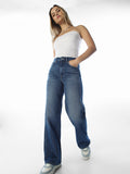 Dark Blue Washed Wide Leg Jeans