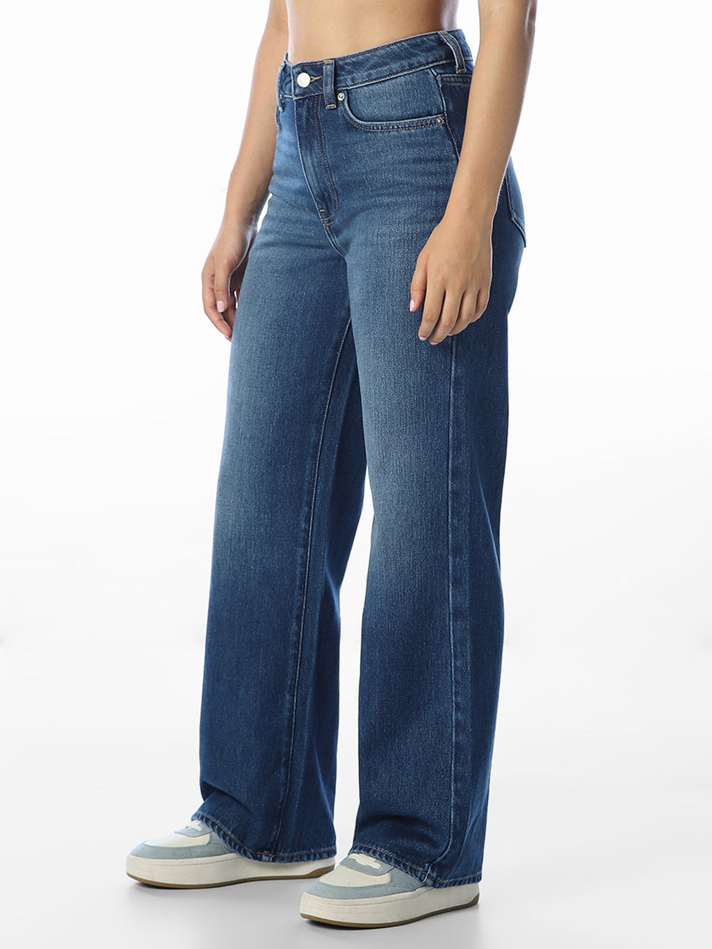 Dark Blue Washed Wide Leg Jeans