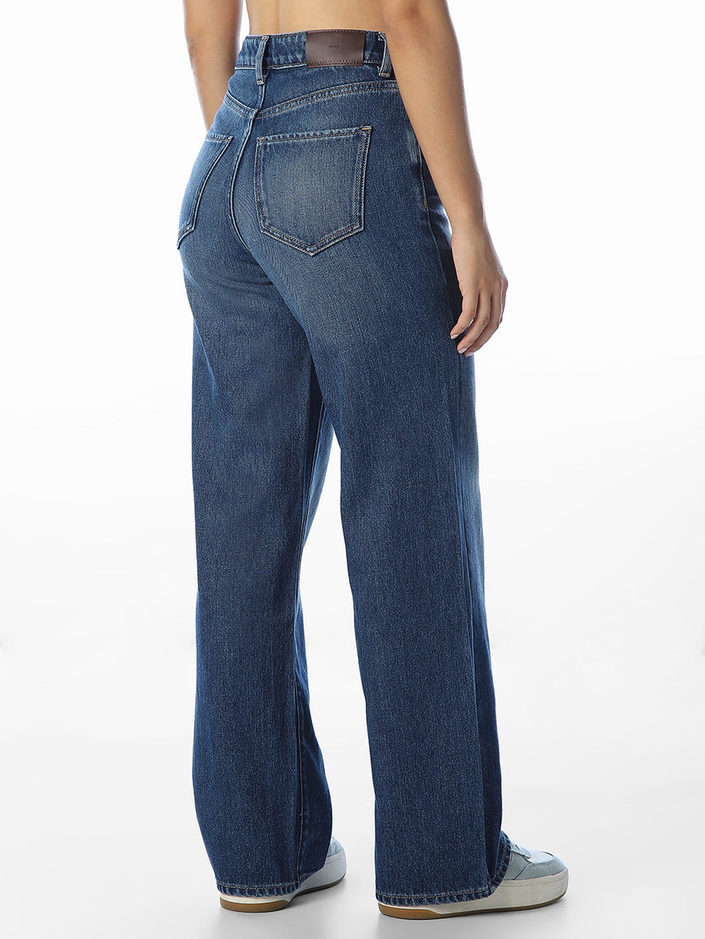 Dark Blue Washed Wide Leg Jeans