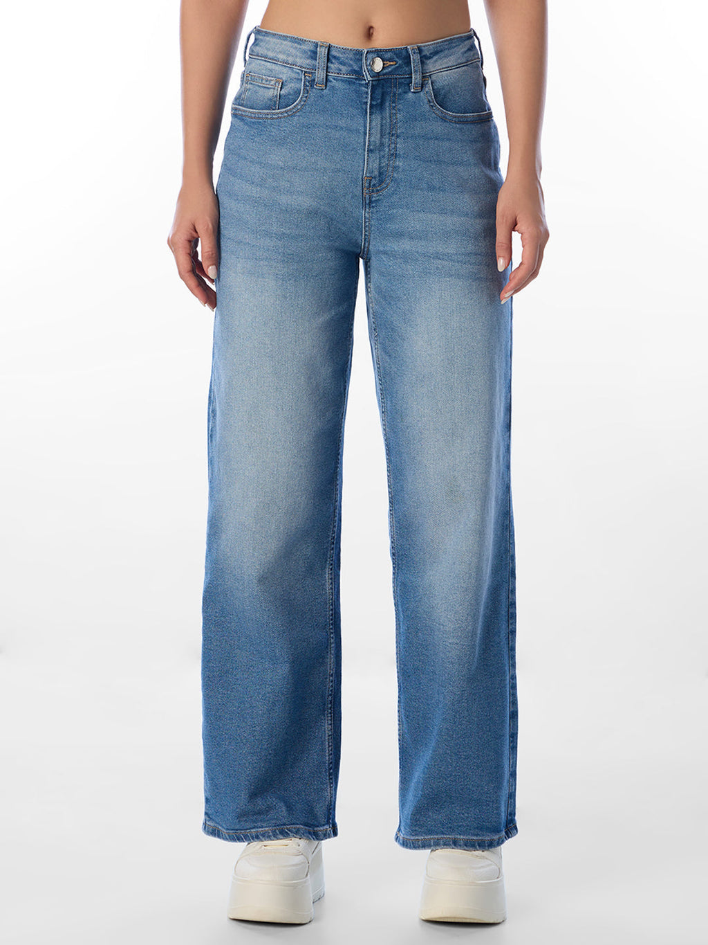Blue High Rise Straight Jeans