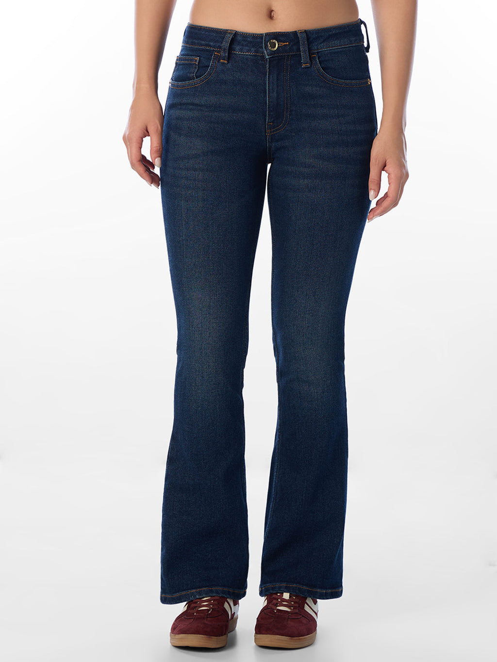 Dark Blue Mid Rise Flared Jeans