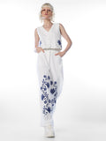 White Embroidered Cotton Pants