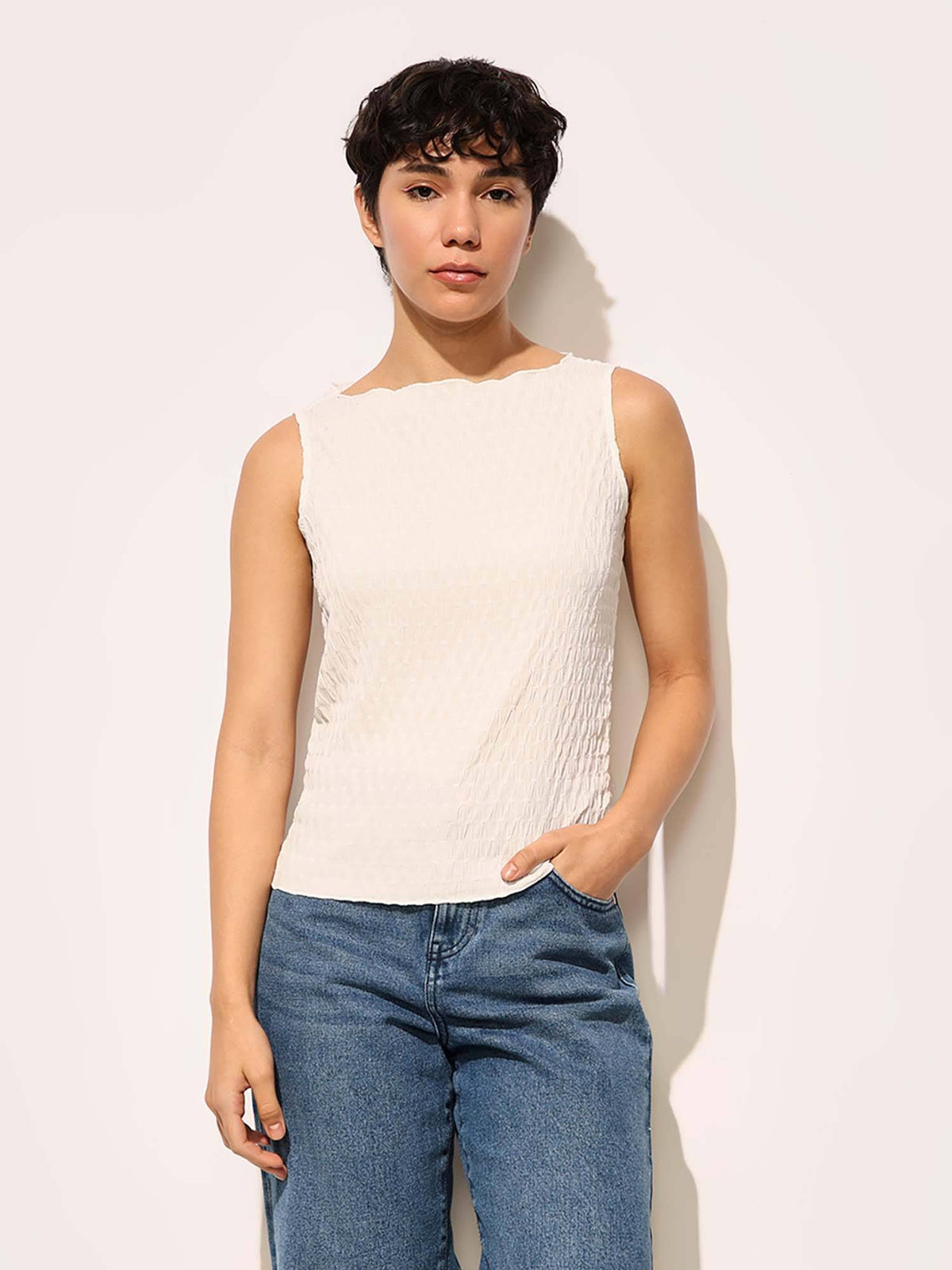 White Boat Neck Top | O24 - view 1