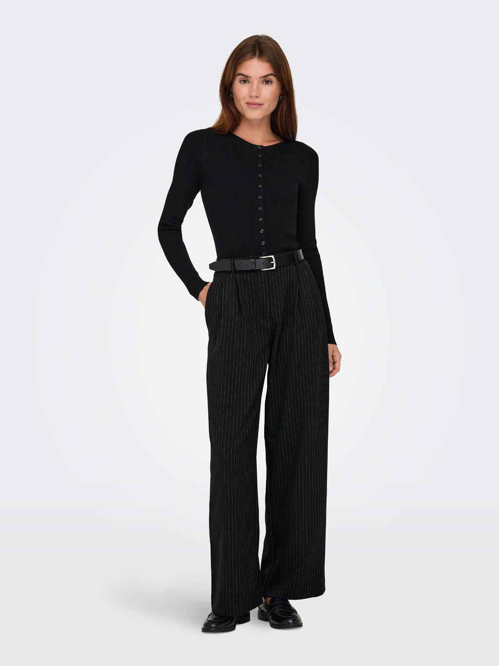 Pleated Pinstripe Tailored Pants