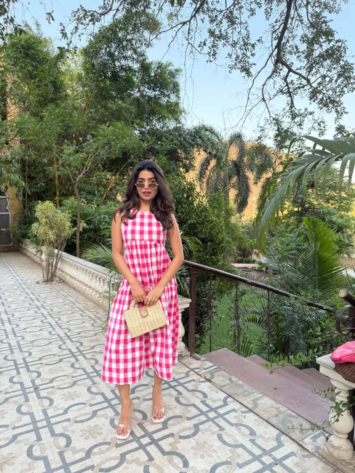 Classic A-Line Gingham Midi Dress - Orange | D56 - view 6