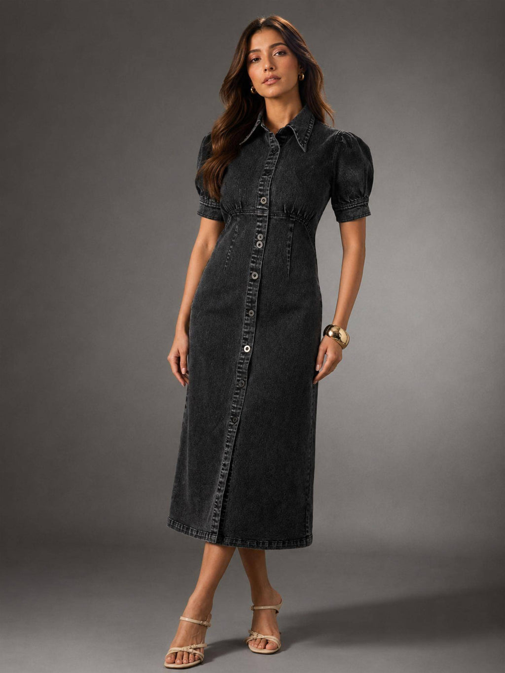 Womens Black Denim fitted Dress | D56 - view 1