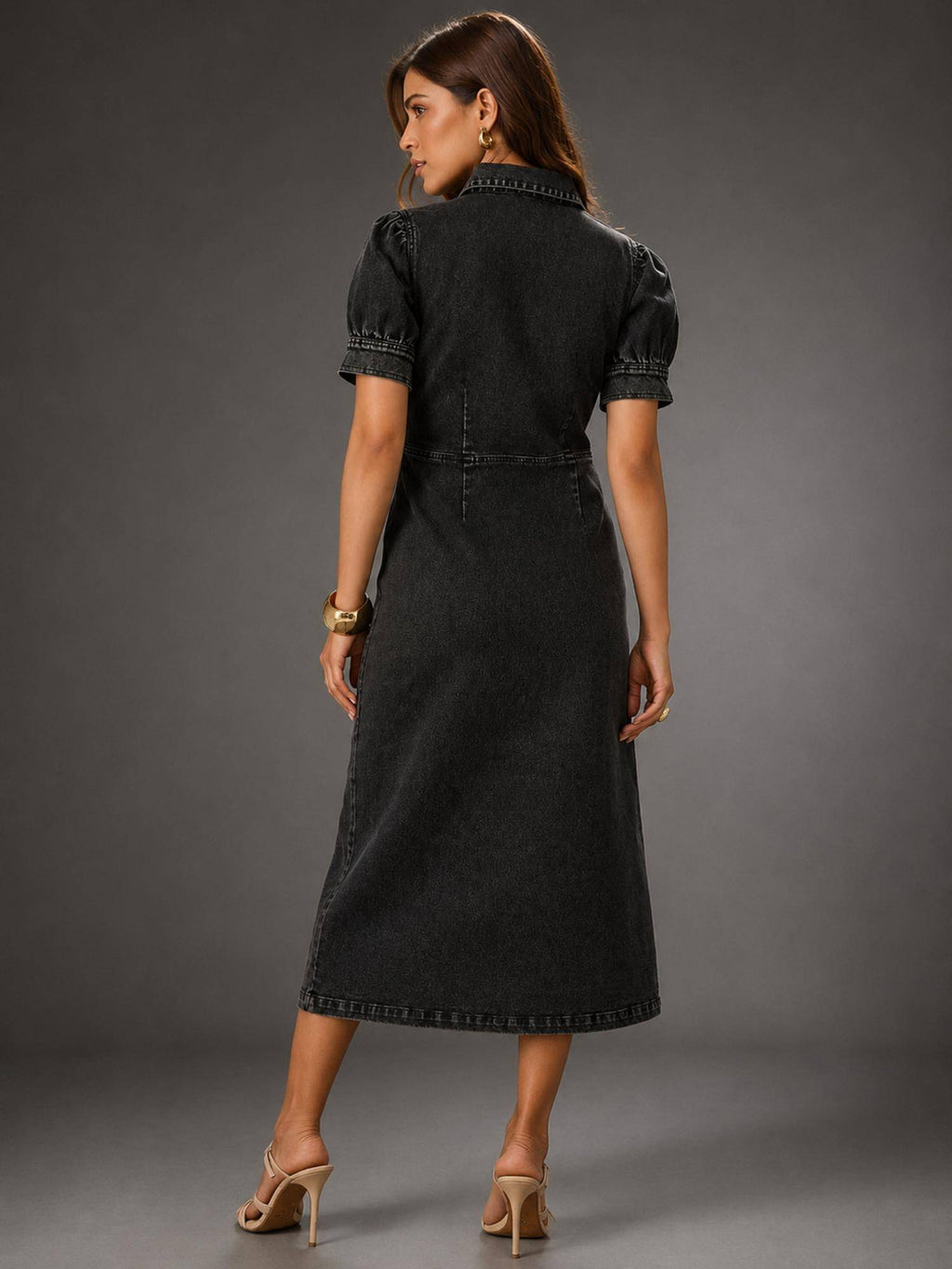 Womens Black Denim fitted Dress | D56 - view 2
