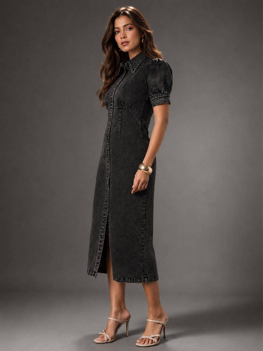 Womens Black Denim fitted Dress | D56 - view 3