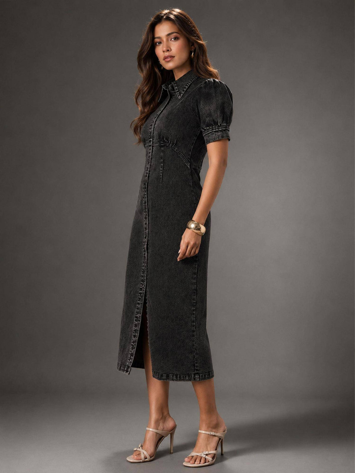 Womens Black Denim fitted Dress | D56 - view 3