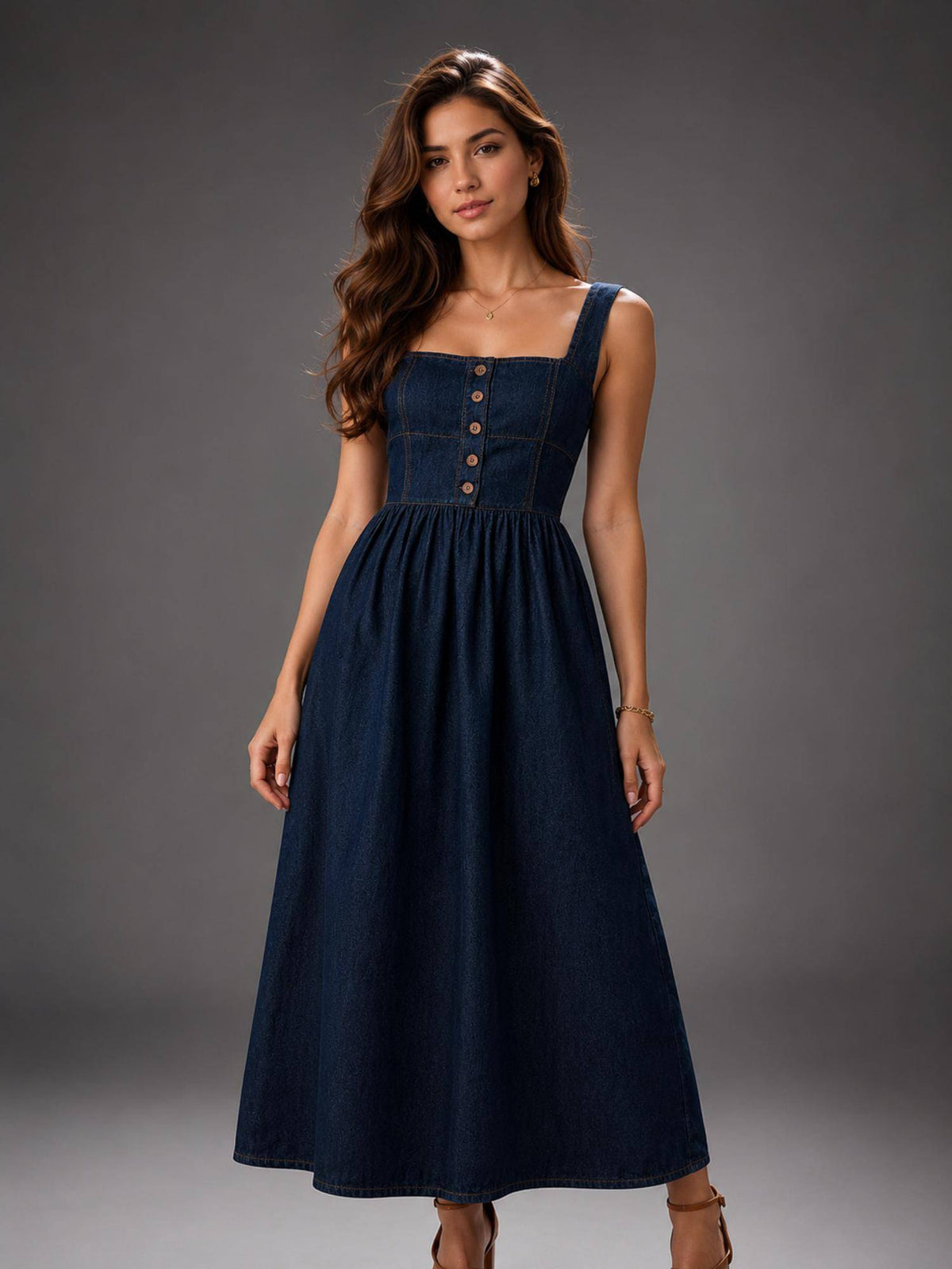 Womens Denim Long Midi Dress | D56 - view 1