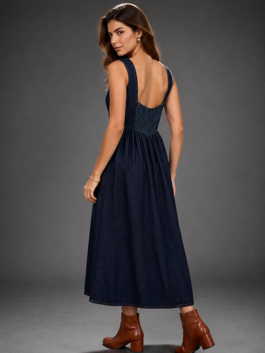 Womens Denim Long Midi Dress | D56 - view 2