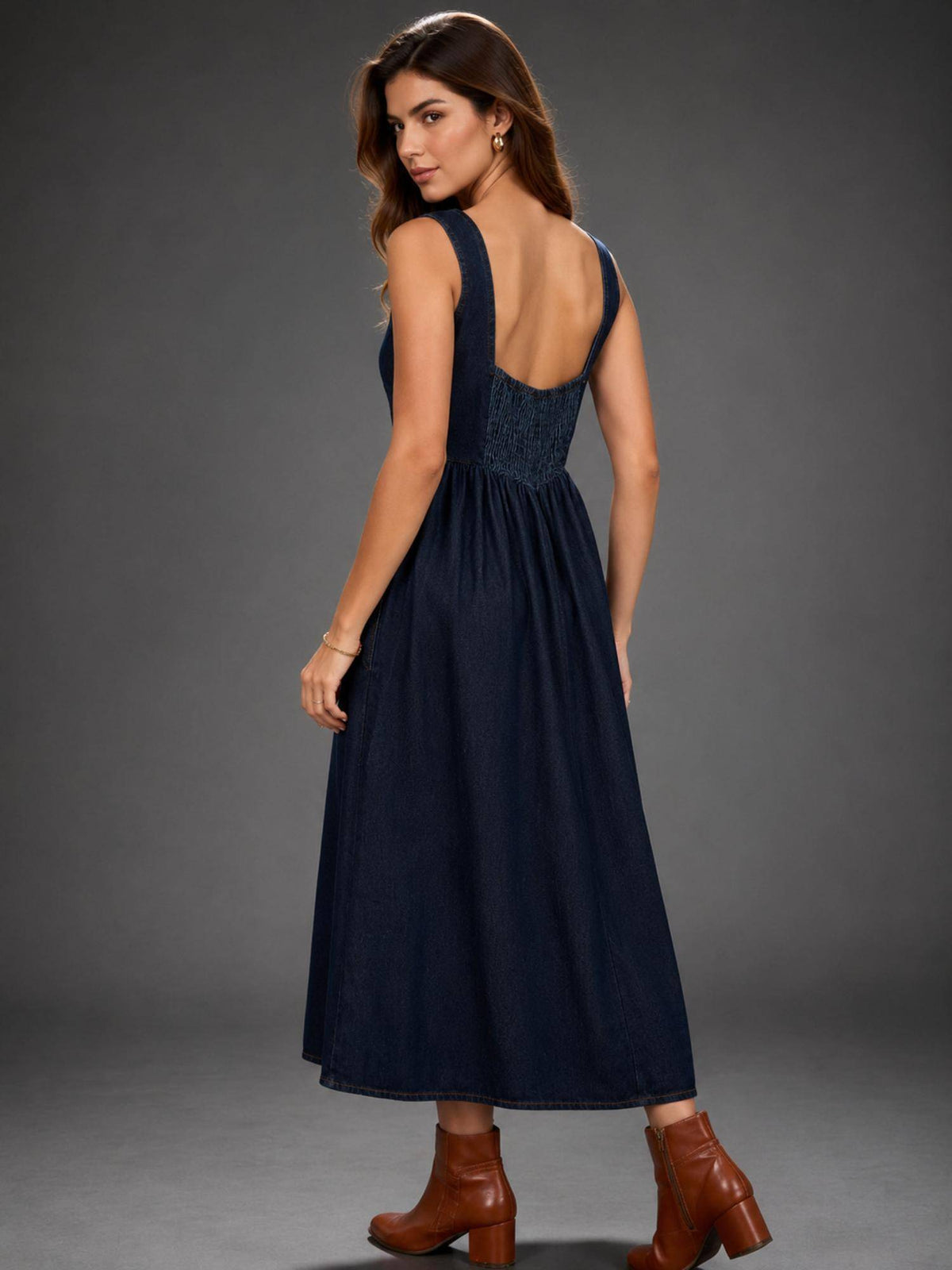 Womens Denim Long Midi Dress | D56 - view 2