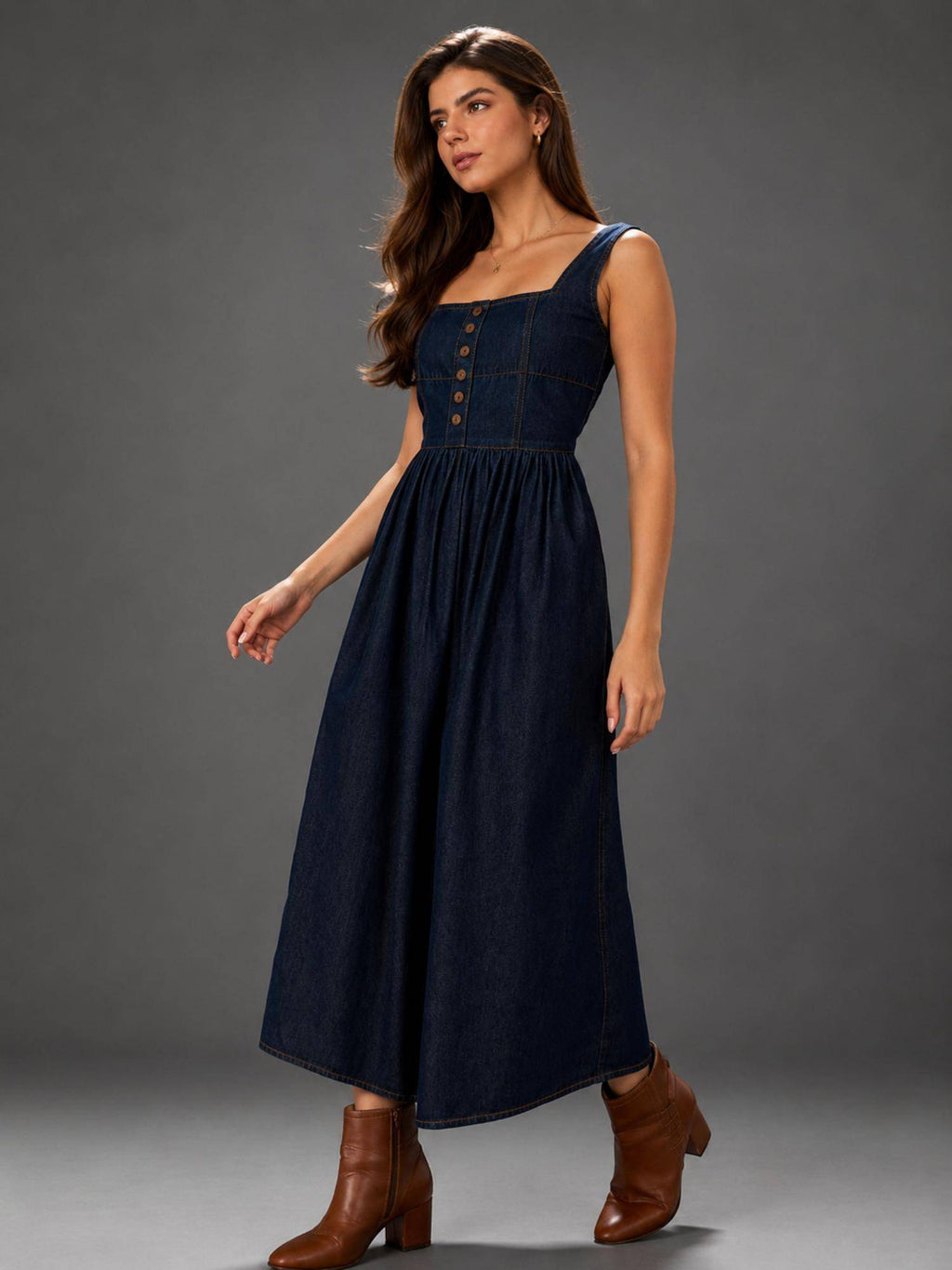 Womens Denim Long Midi Dress | D56 - view 3