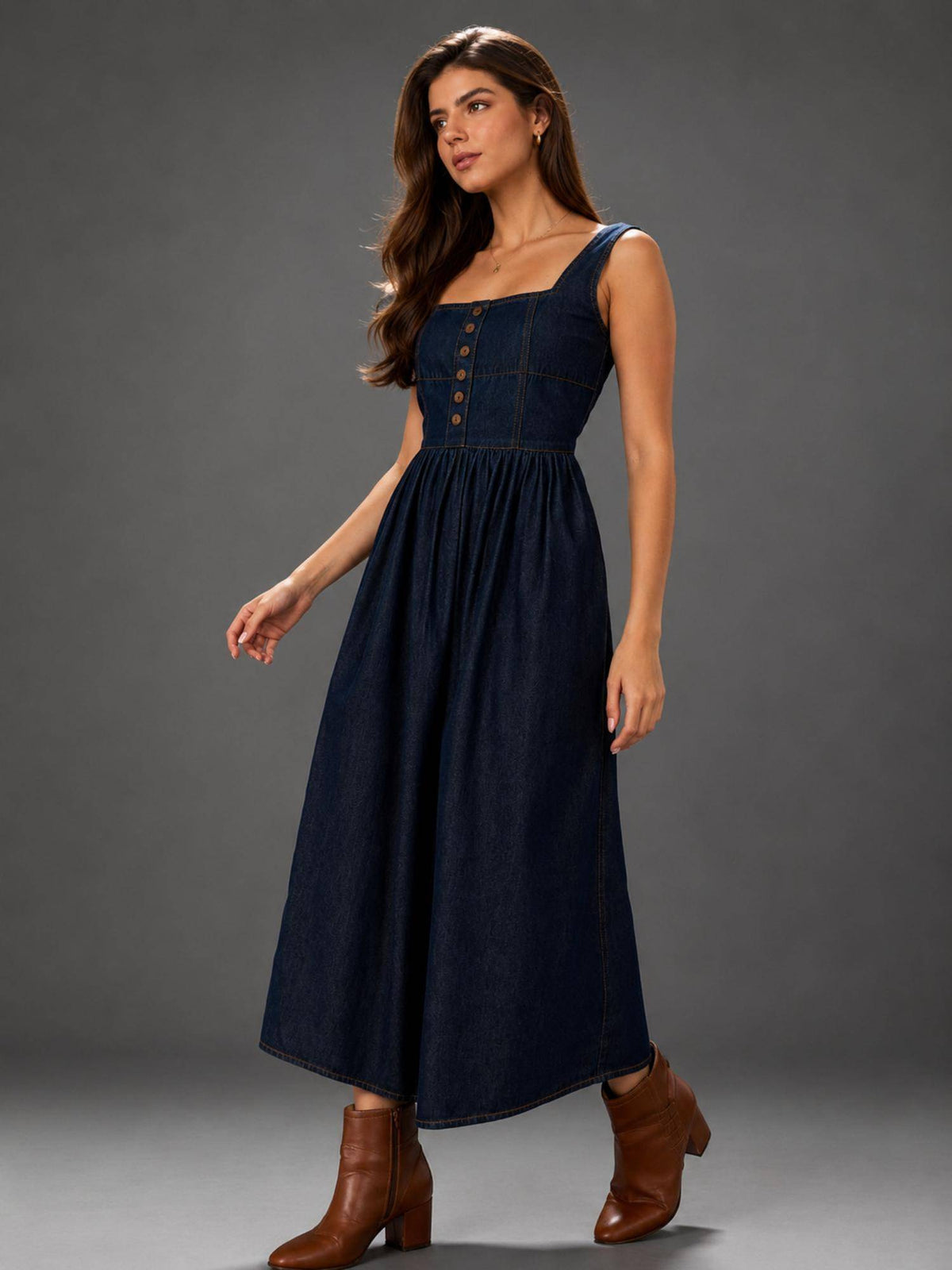 Womens Denim Long Midi Dress | D56 - view 3