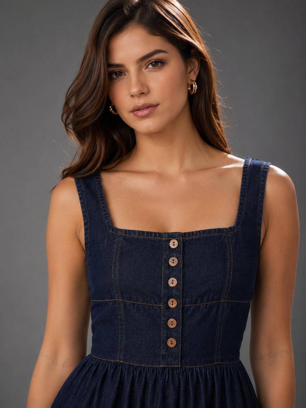 Womens Denim Long Midi Dress | D56 - view 4