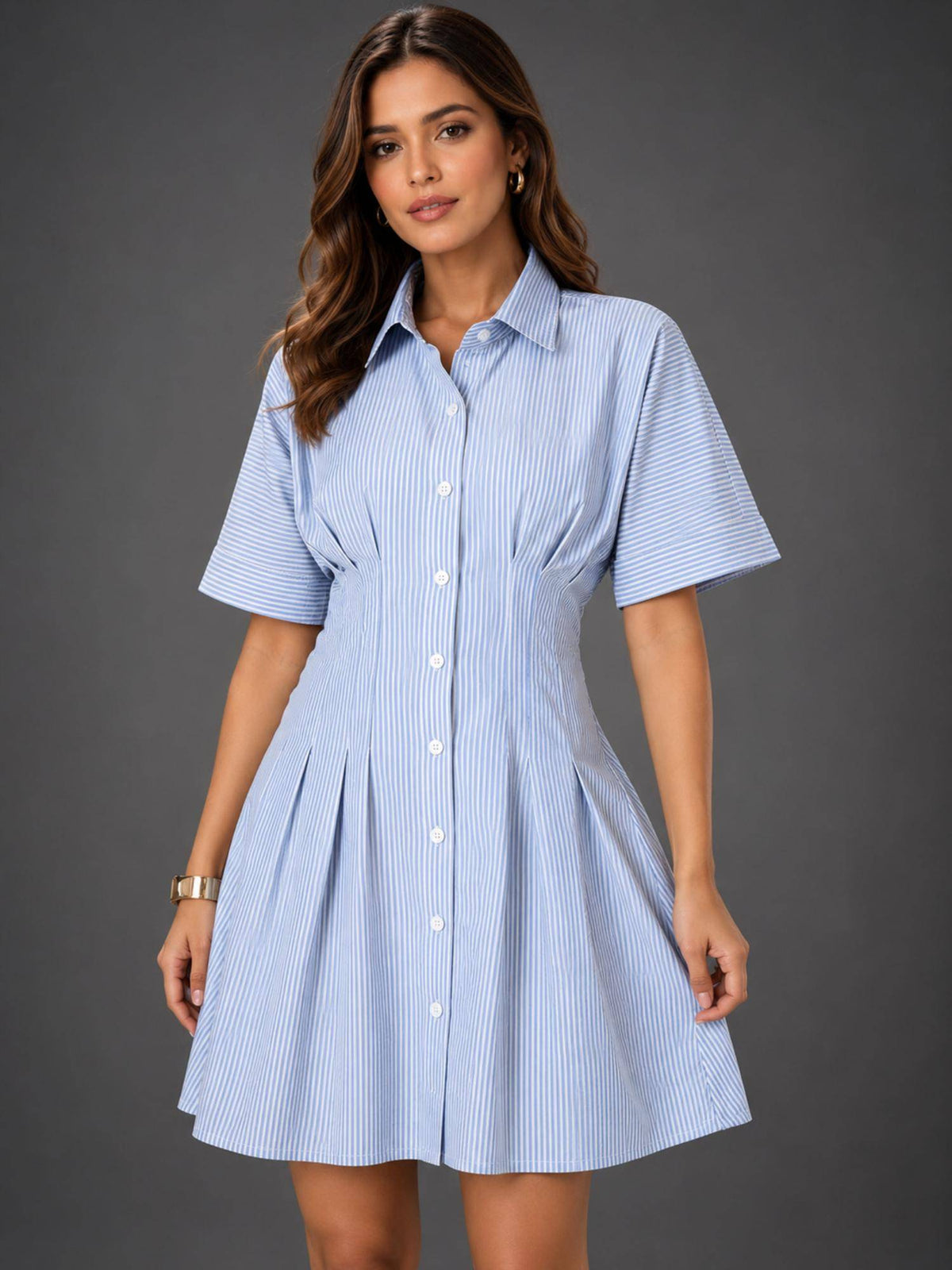 Womens Cotton Pink Stripe Dress with Waist Fitting | D56 - view 6