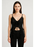 Black Lace Ruffle Hem Knotted Knit Crop Top | CT61 - view 1