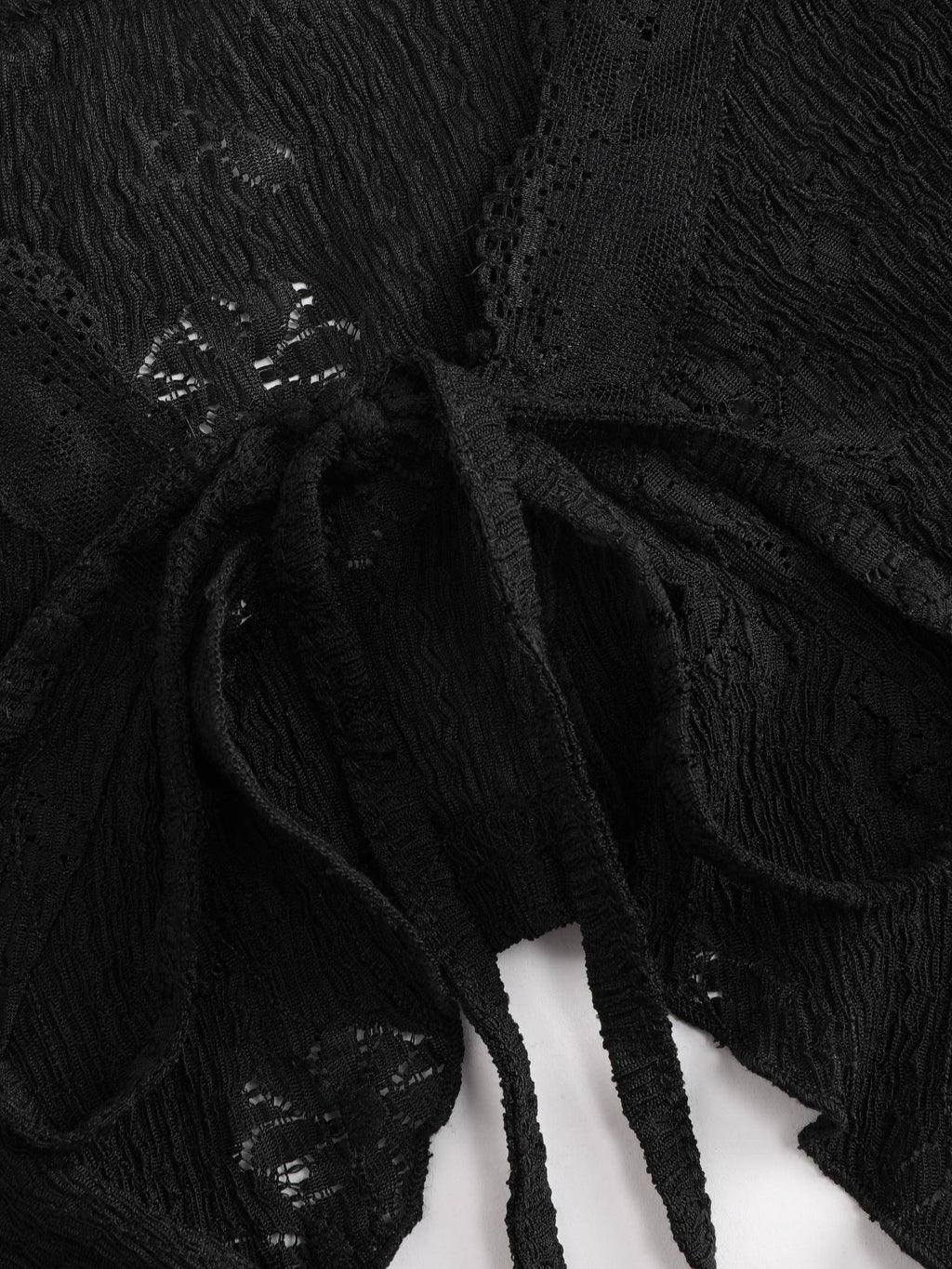Black Lace Ruffle Hem Knotted Knit Crop Top | CT61 - view 4