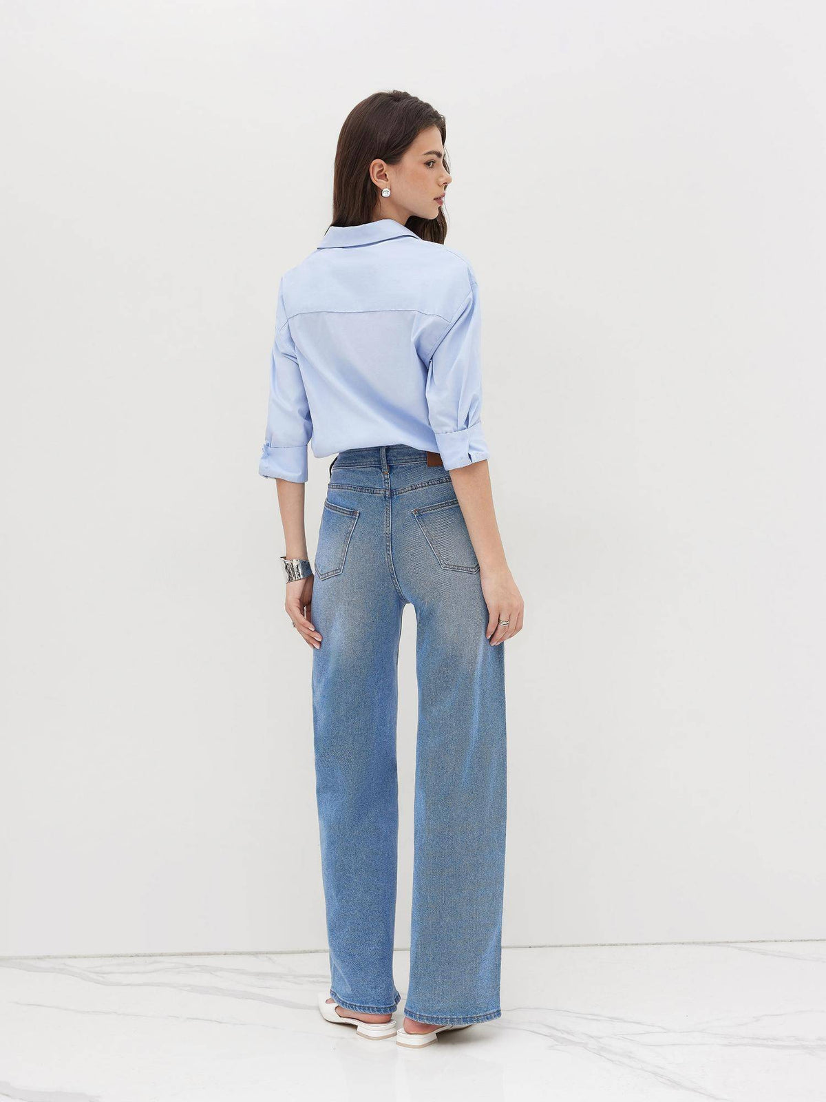 100% Cotton Collar Roll-up Sleeve Shirt Bodysuit | CI9 - view 4