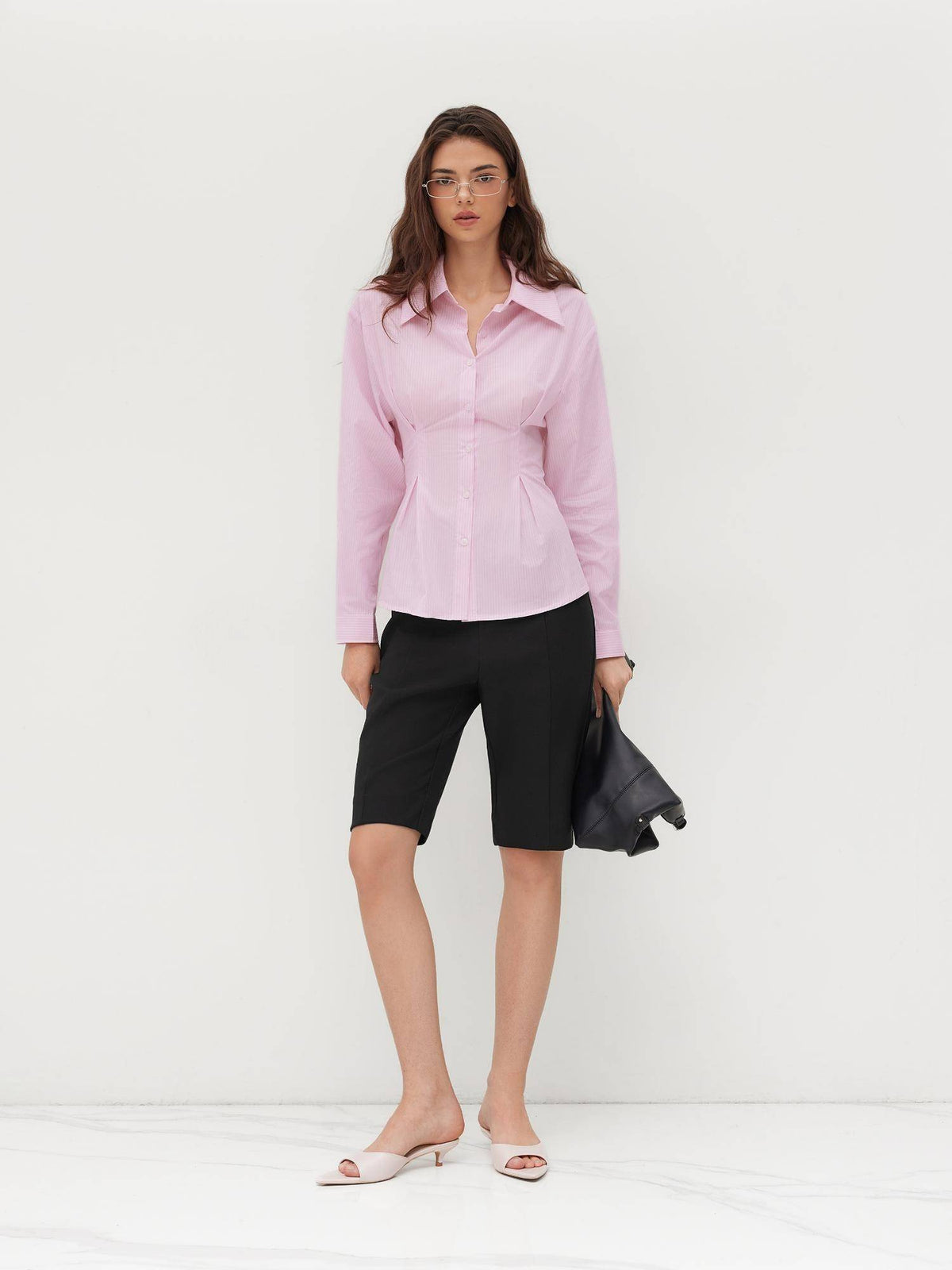 100% Cotton Polo Stripe Waist-cinching Shirt | S67 - view 9