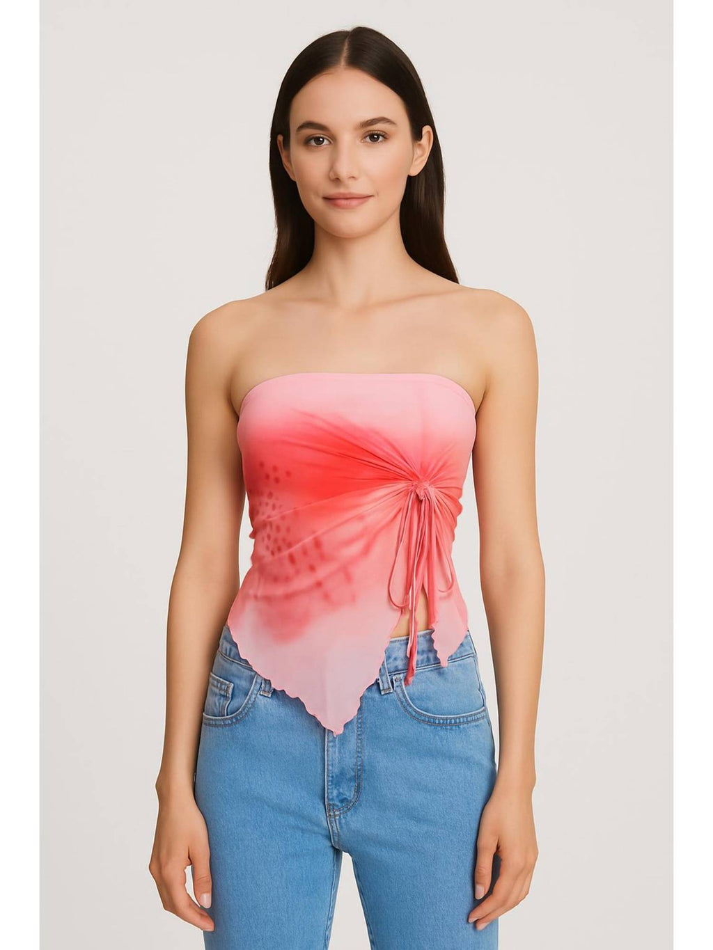 Mesh Solid O-ring Lettuce Trim Knotted Tube Top | TT90 - view 1