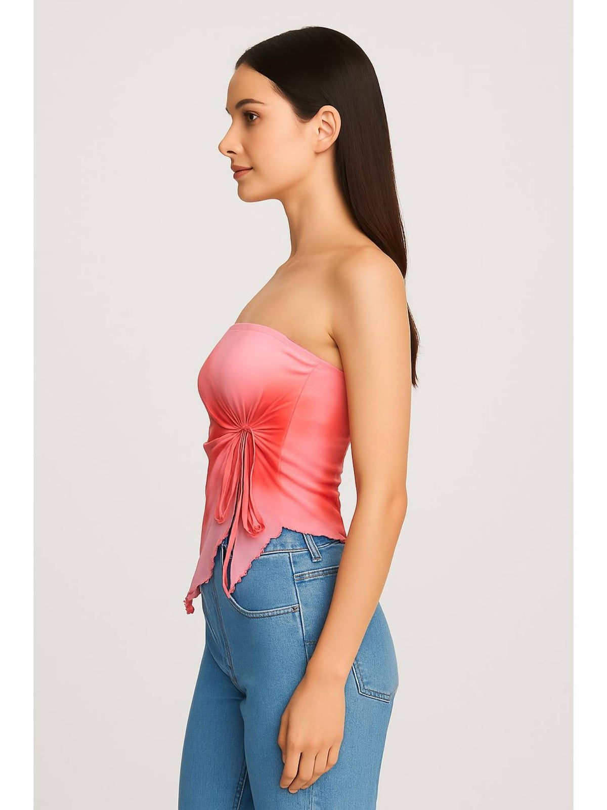 Mesh Solid O-ring Lettuce Trim Knotted Tube Top | TT90 - view 2